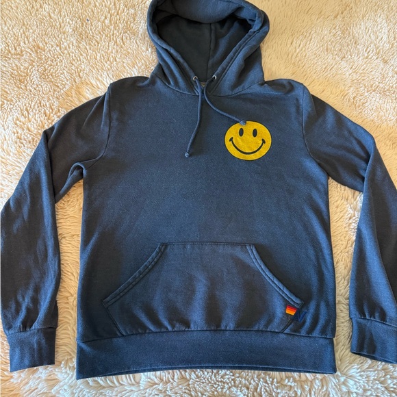 Aviator Nation Blue Smiley Hoodie Sz Medium - Picture 1 of 11